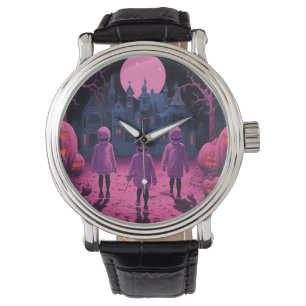 Reloj De Pulsera Sendero de Halloween encantado con calabazas