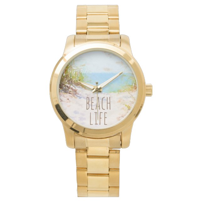 Reloj De Pulsera Sendero de playa al agua en acuarela (Anverso)