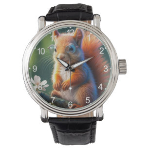 Reloj De Pulsera Sentada de ardilla marrón en la rama 56765