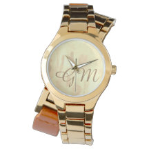 Sepia Watercolor Monogramada Damas Watch