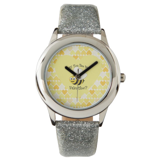 Reloj De Pulsera ¿Serás Mi Valentín? Corazones amarillas (Anverso)