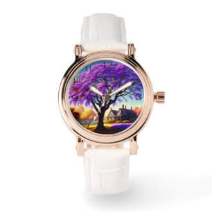 Reloj De Pulsera Serenidad Rústica: El Abrazo del Jacarandá Púrpura