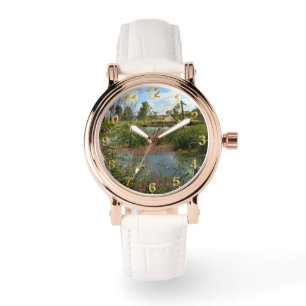 Reloj De Pulsera Serenidad silenciosa: una rana verde en cañas en e