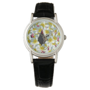 Reloj De Pulsera Serenidad Tropical: Armonía de pollo y Frangipanis