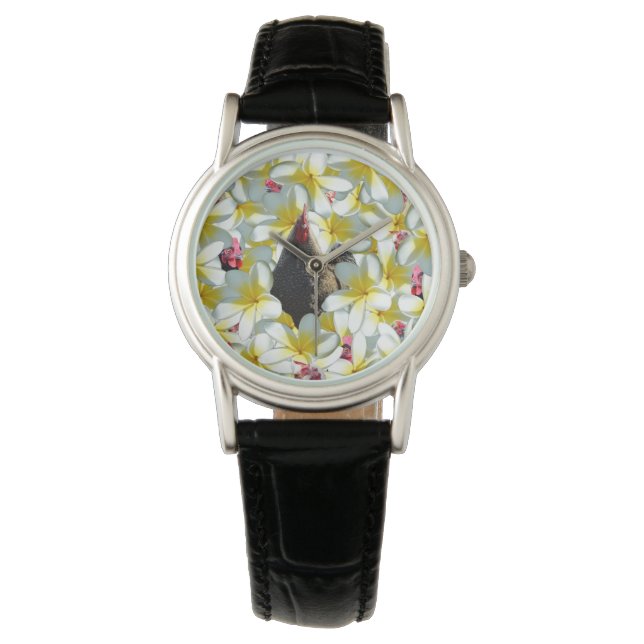 Reloj De Pulsera Serenidad Tropical: Armonía de pollo y Frangipanis (Anverso)