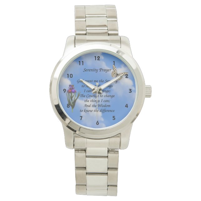Reloj De Pulsera Serenity Prayer Butterfly Flower Inspirador (Anverso)