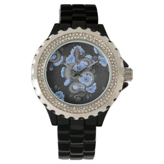 Reloj De Pulsera Serpientes y rosas azules (Anverso)