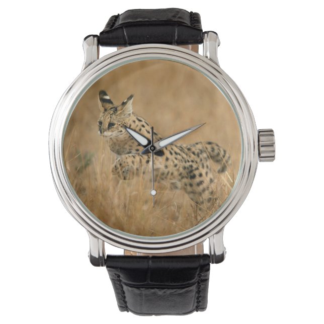 Reloj De Pulsera Serval (Leptailurus Serval) Saltando (Anverso)
