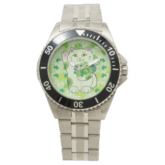 Reloj De Pulsera Shamrock Bouquet Maneki Neko (Gato Suertudo)