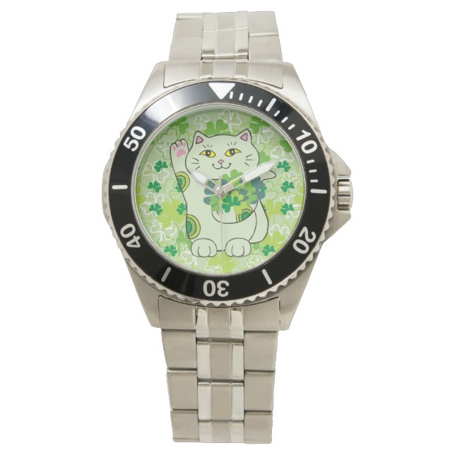 Reloj De Pulsera Shamrock Bouquet Maneki Neko (Gato Suertudo) (Anverso)
