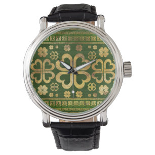 Reloj De Pulsera Shamrock Clover Green Wood y Gold