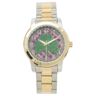 Reloj De Pulsera Shamrock púrpura en nudos celtas mira