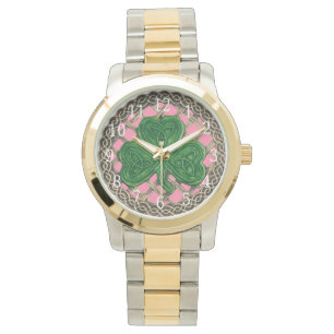 Reloj De Pulsera Shamrock rosa en nudos celtas mira
