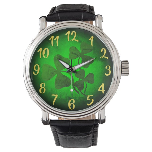 Reloj De Pulsera Shamrock/trébol verde irlandés, brillo verde irlan (Anverso)