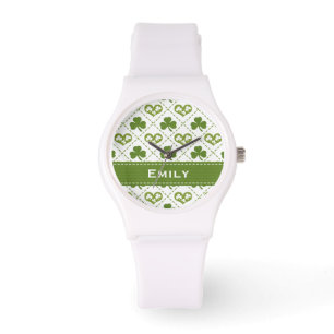 Reloj De Pulsera Shamrock y corazones verdes personalizados