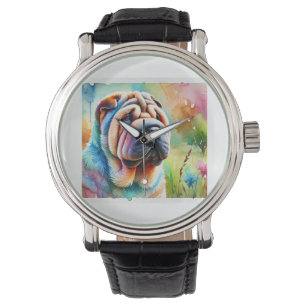 Reloj De Pulsera Shar Pei Dog 020824AREF103 - Watercolor