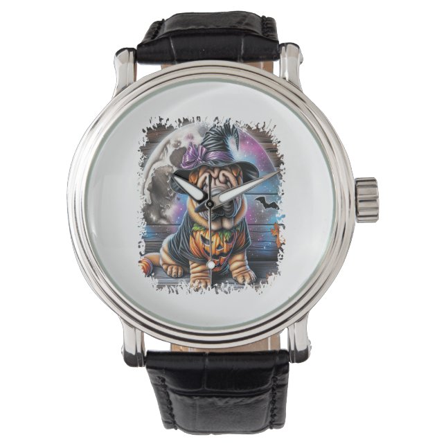 Reloj De Pulsera Shar Pei Dog Halloween Square (Anverso)