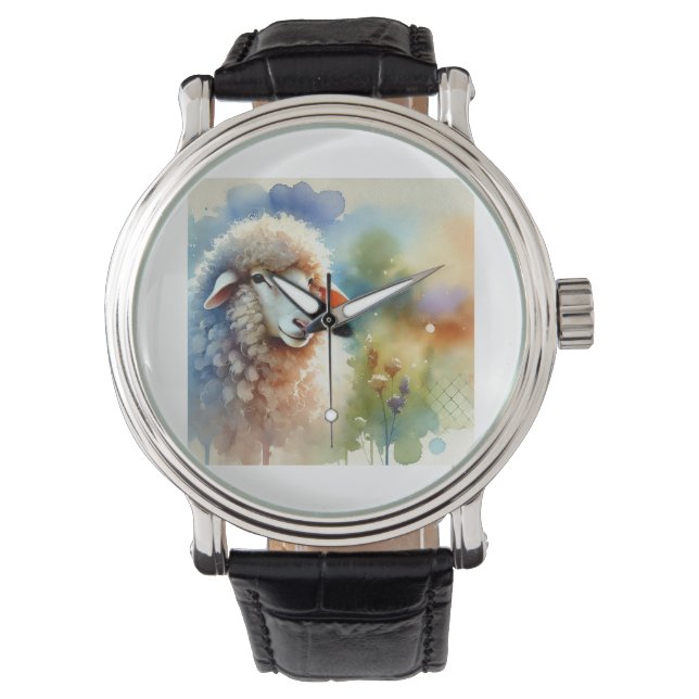 Reloj De Pulsera Sheep in the Meadow 090824AREF105 - Watercolor (Anverso)