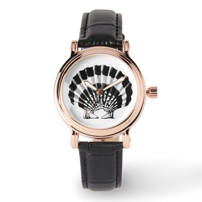 Reloj De Pulsera Shell de vieira - blanco y negro (Anverso)