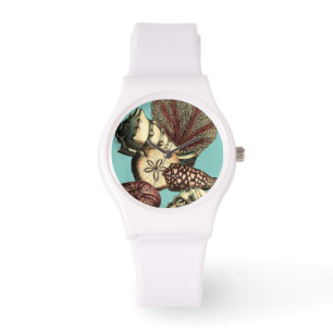 Reloj De Pulsera Shell turquesa y colección de corales rojos