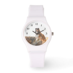 Reloj De Pulsera Sheltie en Cliff protectora escuchada al atardecer