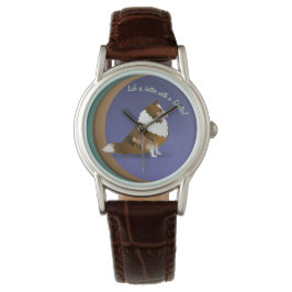 Reloj De Pulsera Sheltie, Sable on Purple, Green Circles Watch