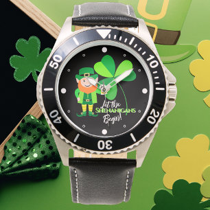 Reloj De Pulsera Shenanigans Leprechaun Shamrock St Patrick's Dots