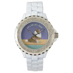 Reloj De Pulsera Shetland Sheepdog: Fundición Sheltie sobre morado 