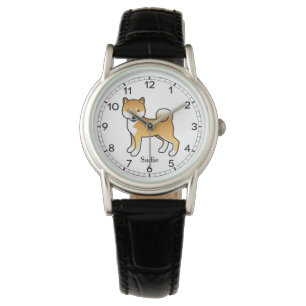 Reloj De Pulsera Shiba Rojo Inu Cute Cartog Dog & Name
