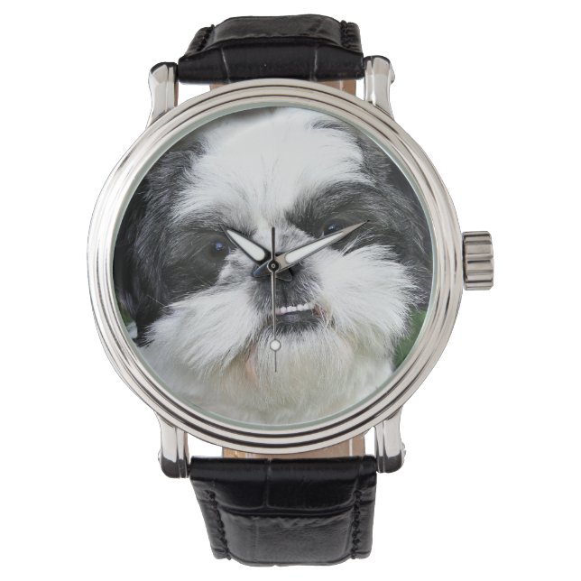 Reloj De Pulsera Shih Tzu blanco y negro (Anverso)