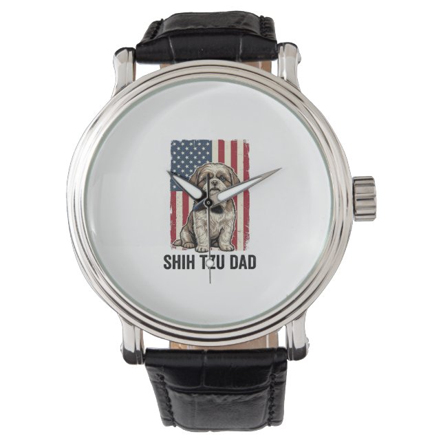 Reloj De Pulsera Shih Tzu Dad Patriotic Vintage Dog Shirt Design_1 (Anverso)