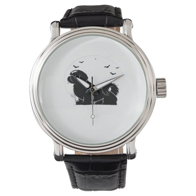 Reloj De Pulsera Shih Tzu Dog - Halloween Moon Silhouette Classic T (Anverso)