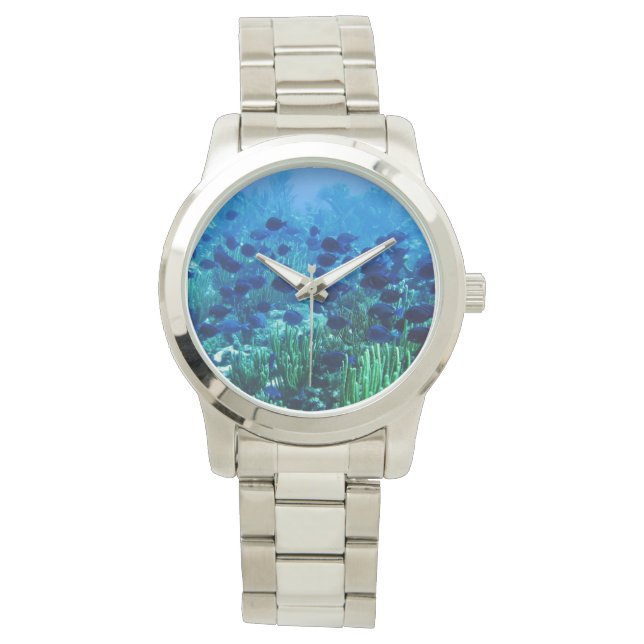 Reloj De Pulsera Shoal de Blue Discus Fish Underwater (Anverso)