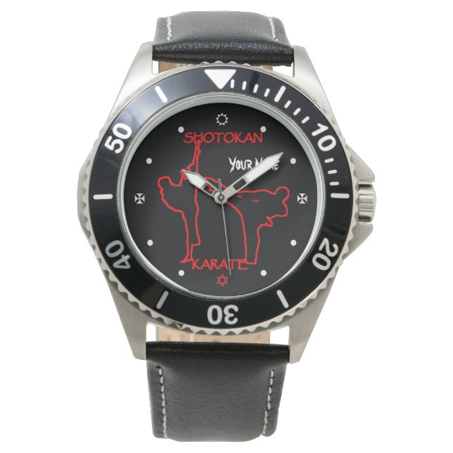 Reloj De Pulsera Shotokan Karate Black Belt Custom Name Watch (Anverso)