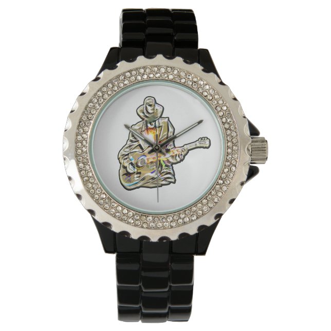 Reloj De Pulsera Sienta el Blues - Diseño artístico de guitarra (Anverso)