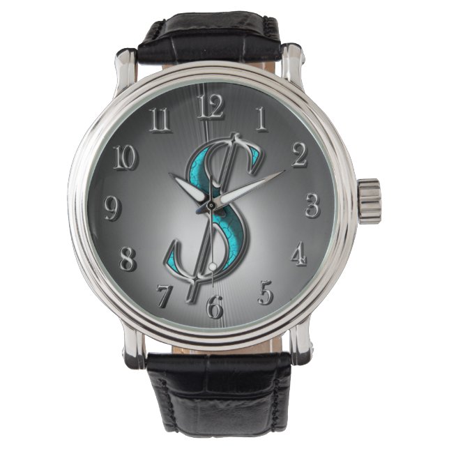 Reloj De Pulsera Signo de dólar turquesa y plata impresa (Anverso)