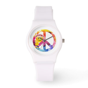 Reloj De Pulsera Signo de paz, arte hippie emoticono acuarela
