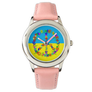 Reloj De Pulsera Signo de paz con flores, botón de bandera ucranian
