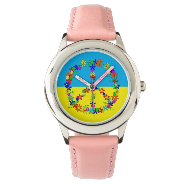 Reloj De Pulsera Signo de paz con flores, botón de bandera ucranian (Anverso)