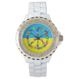 Reloj De Pulsera Signo de paz con flores, botón de bandera ucranian