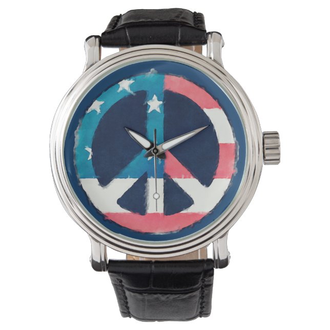 Reloj De Pulsera Signo de paz estadounidense moreno (Anverso)