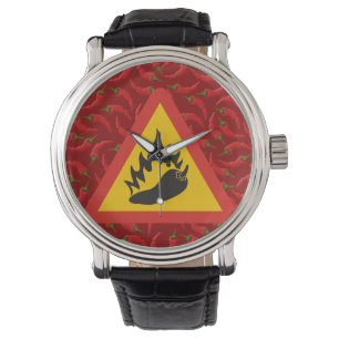 Reloj De Pulsera Signo de peligro de pimienta caliente