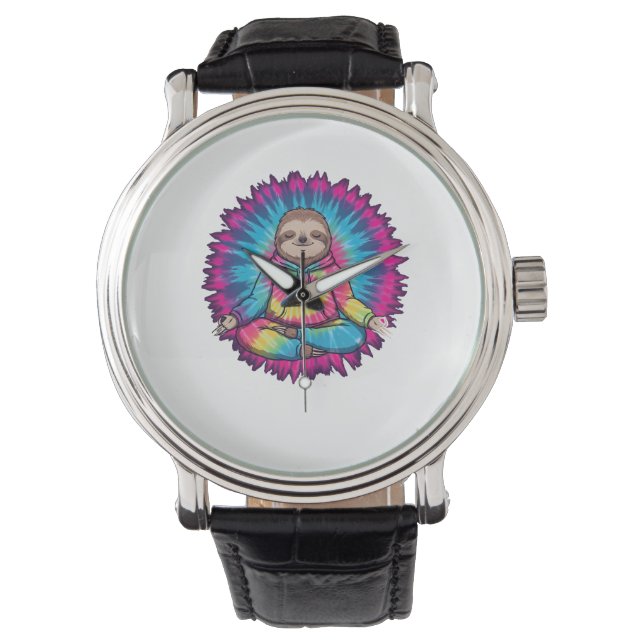 Reloj De Pulsera Signo Hippie Sloth Peace Tie-Dy (Anverso)