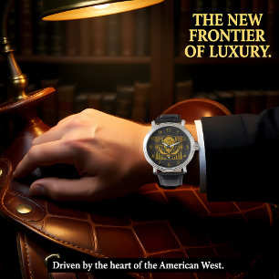 Reloj De Pulsera Silhouette Bison Head contra fondo de montaña