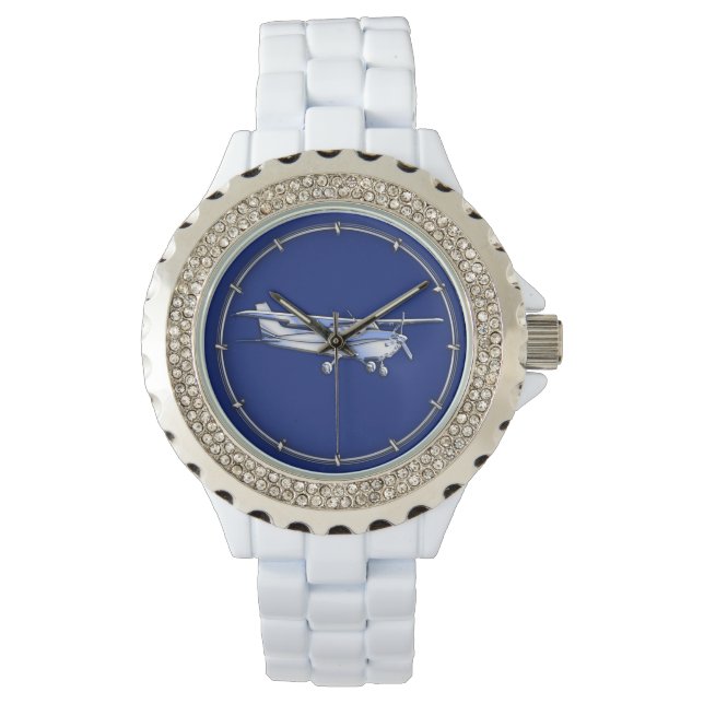Reloj De Pulsera Silhouette Cessna cromada de avión volando sobre a (Anverso)