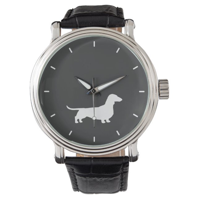 Reloj De Pulsera Silhouette Dachshund Blanca | Perro vienés Lover's (Anverso)