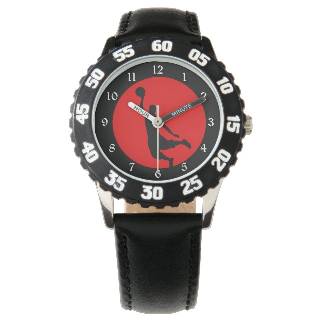 Reloj De Pulsera Silhouette de Baloncesto Negro Rojo (Anverso)