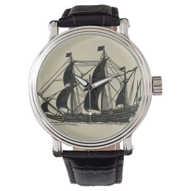 Reloj De Pulsera Silhouette de barco con velas de barrido (Anverso)