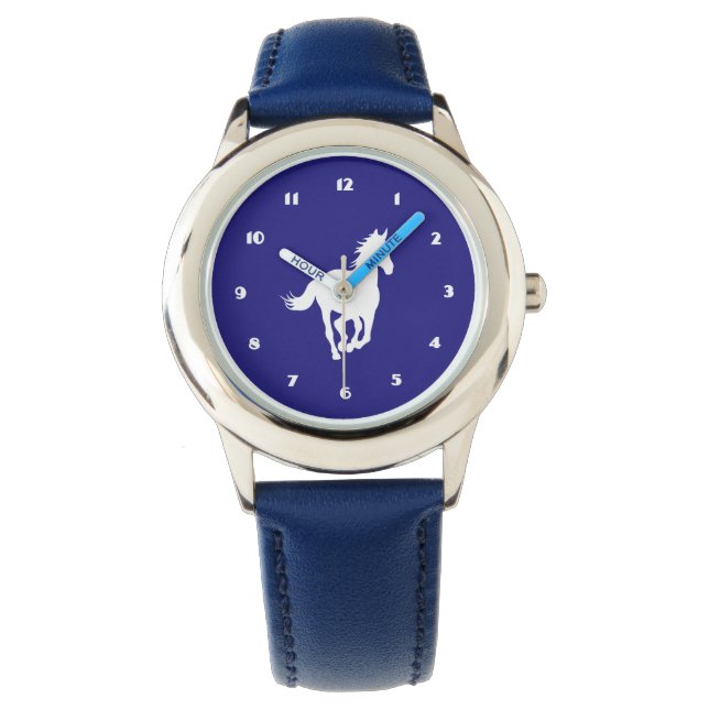 Reloj De Pulsera Silhouette de Caballo Blanco sobre morado (Anverso)