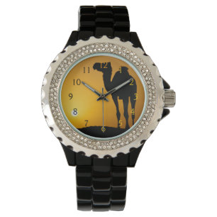 Reloj De Pulsera Silhouette de un camello salvaje al atardecer